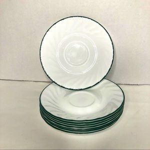 Vintage Set of 8 Corelle Saucers  Swirl Green Rim
